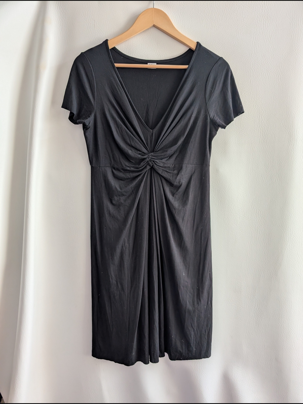 Three Dots Black V-Neck Knot-Front Dress Short Sleeves - L